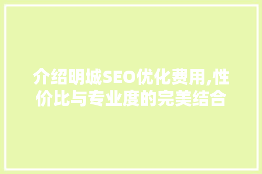 介绍明城SEO优化费用,性价比与专业度的完美结合