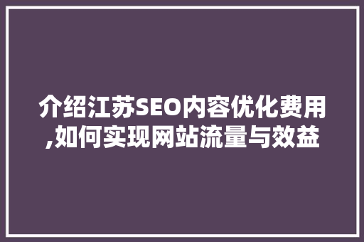 介绍江苏SEO内容优化费用,如何实现网站流量与效益双丰收