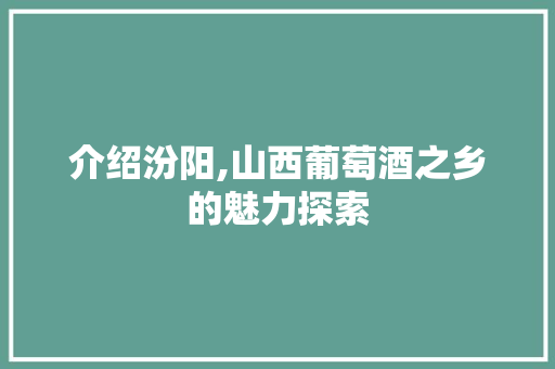 介绍汾阳,山西葡萄酒之乡的魅力探索