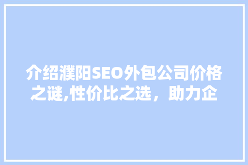 介绍濮阳SEO外包公司价格之谜,性价比之选，助力企业腾飞