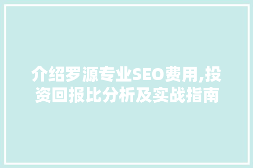 介绍罗源专业SEO费用,投资回报比分析及实战指南