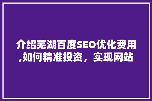 介绍芜湖百度SEO优化费用,如何精准投资，实现网站流量与收益双赢