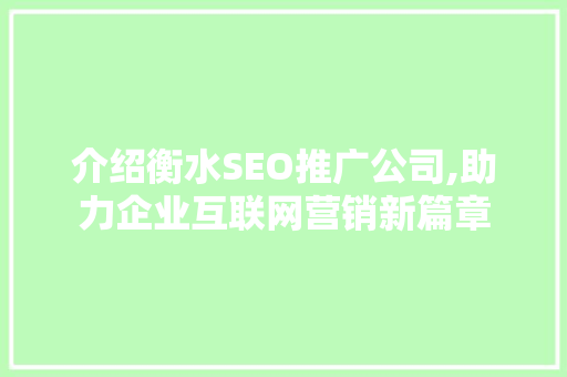 介绍衡水SEO推广公司,助力企业互联网营销新篇章  第1张