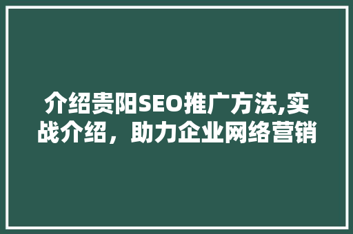 介绍贵阳SEO推广方法,实战介绍，助力企业网络营销