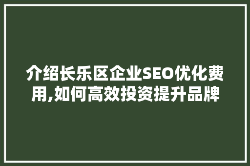 介绍长乐区企业SEO优化费用,如何高效投资提升品牌影响力