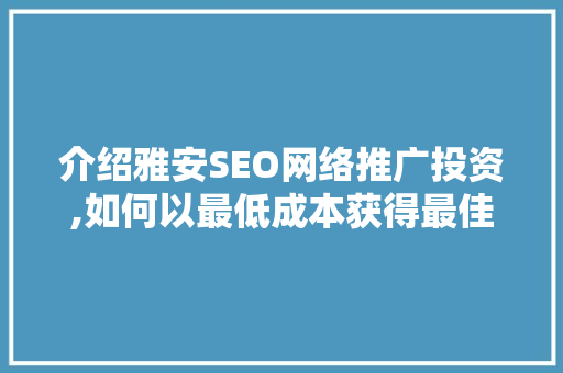 介绍雅安SEO网络推广投资,如何以最低成本获得最佳回报