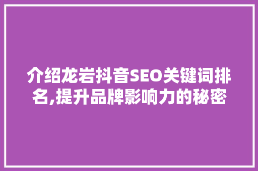 介绍龙岩抖音SEO关键词排名,提升品牌影响力的秘密武器