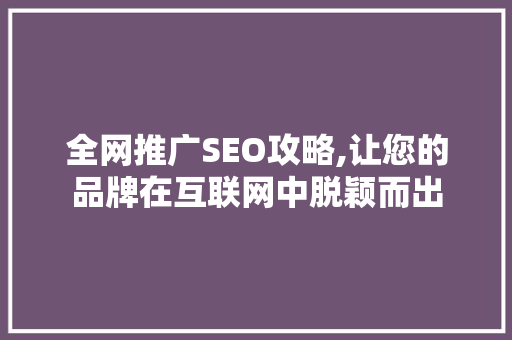 全网推广SEO攻略,让您的品牌在互联网中脱颖而出