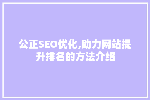 公正SEO优化,助力网站提升排名的方法介绍