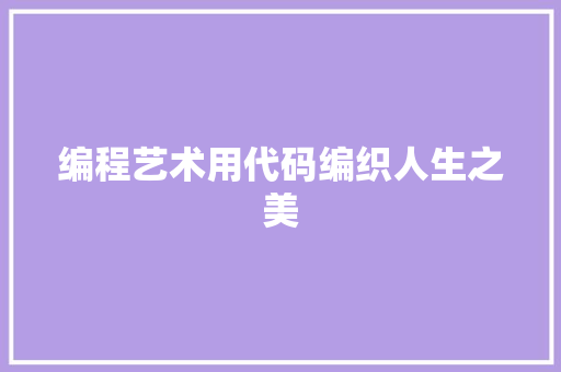 编程艺术用代码编织人生之美