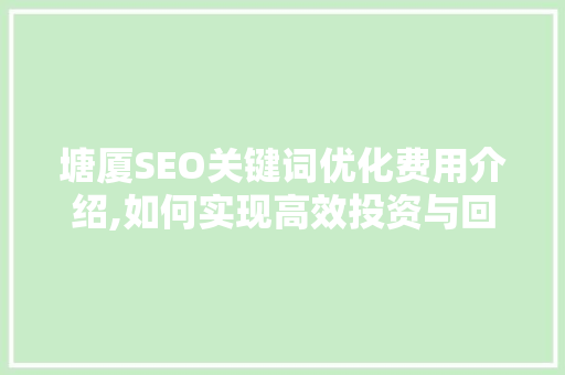 塘厦SEO关键词优化费用介绍,如何实现高效投资与回报