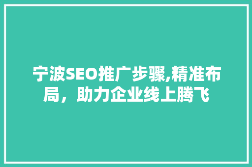 宁波SEO推广步骤,精准布局，助力企业线上腾飞