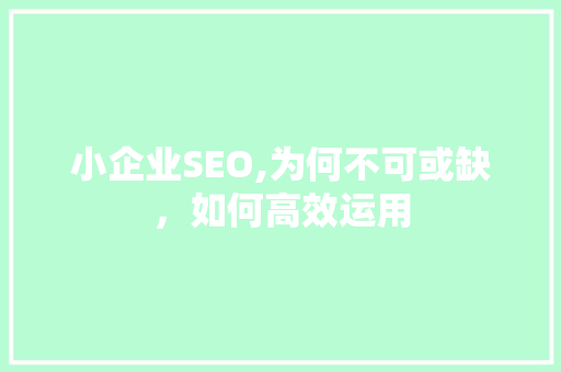 小企业SEO,为何不可或缺，如何高效运用  第1张