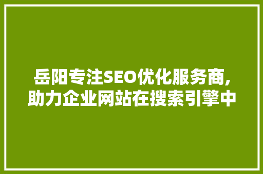 岳阳专注SEO优化服务商,助力企业网站在搜索引擎中脱颖而出