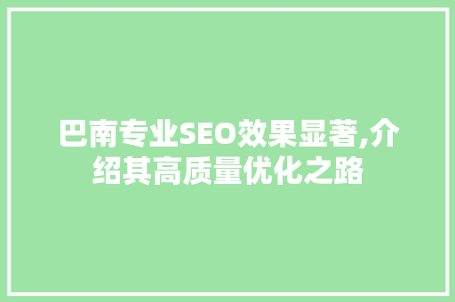 巴南专业SEO效果显著,介绍其高质量优化之路