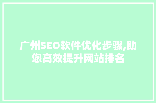 广州SEO软件优化步骤,助您高效提升网站排名