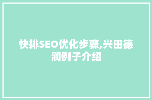 快排SEO优化步骤,兴田德润例子介绍