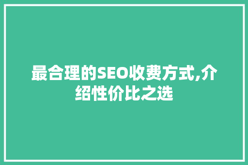 最合理的SEO收费方式,介绍性价比之选