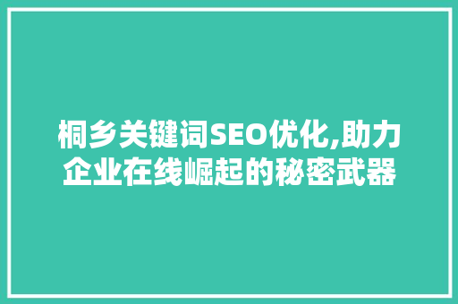 桐乡关键词SEO优化,助力企业在线崛起的秘密武器
