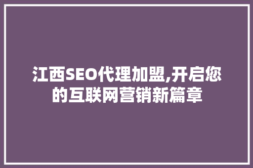 江西SEO代理加盟,开启您的互联网营销新篇章