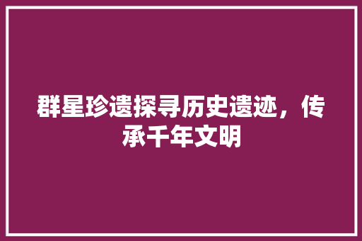 群星珍遗探寻历史遗迹，传承千年文明