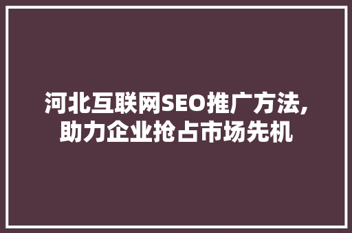 河北互联网SEO推广方法,助力企业抢占市场先机