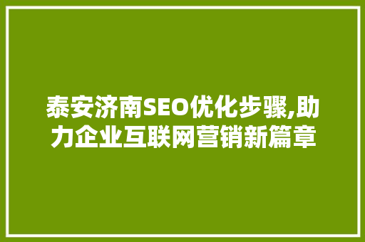 泰安济南SEO优化步骤,助力企业互联网营销新篇章