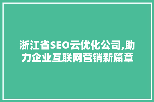 浙江省SEO云优化公司,助力企业互联网营销新篇章