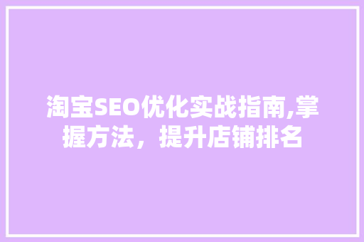 淘宝SEO优化实战指南,掌握方法，提升店铺排名