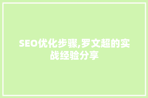 SEO优化步骤,罗文超的实战经验分享