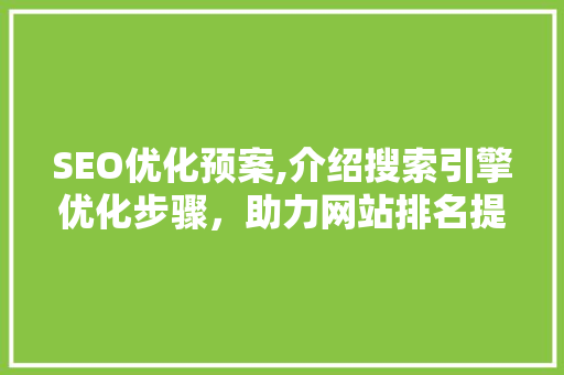 SEO优化预案,介绍搜索引擎优化步骤，助力网站排名提升