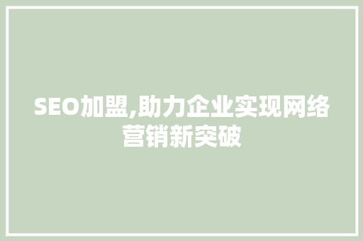 SEO加盟,助力企业实现网络营销新突破