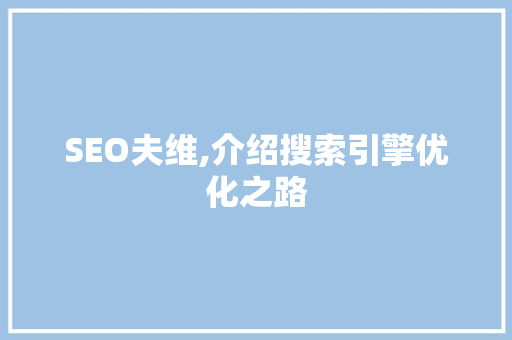 SEO夫维,介绍搜索引擎优化之路