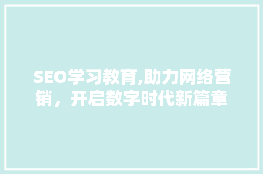 SEO学习教育,助力网络营销，开启数字时代新篇章