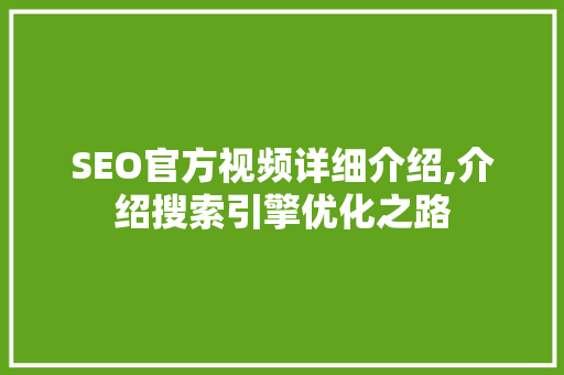 SEO官方视频详细介绍,介绍搜索引擎优化之路