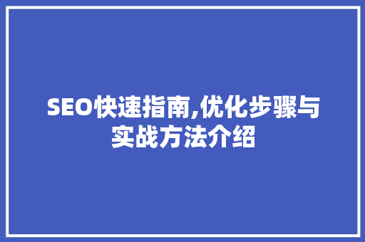 SEO快速指南,优化步骤与实战方法介绍