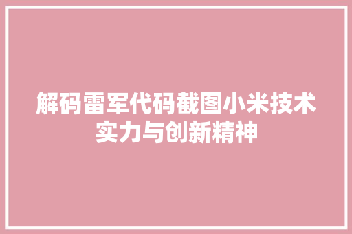 解码雷军代码截图小米技术实力与创新精神