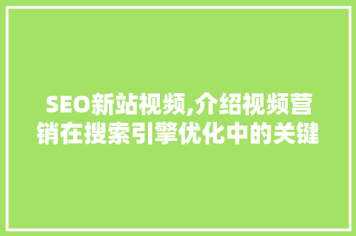 SEO新站视频,介绍视频营销在搜索引擎优化中的关键步骤