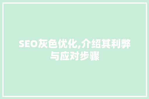 SEO灰色优化,介绍其利弊与应对步骤