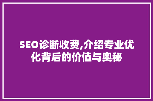 SEO诊断收费,介绍专业优化背后的价值与奥秘