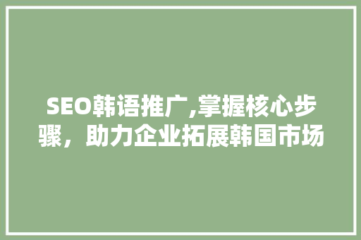 SEO韩语推广,掌握核心步骤，助力企业拓展韩国市场