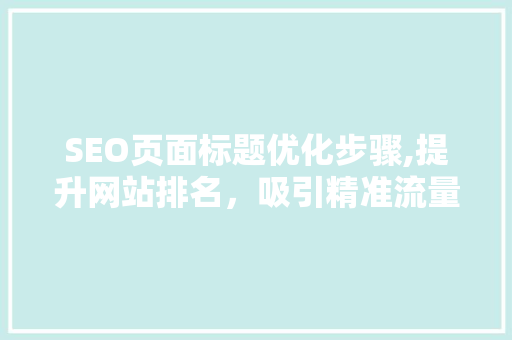 SEO页面标题优化步骤,提升网站排名，吸引精准流量