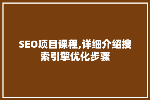 SEO项目课程,详细介绍搜索引擎优化步骤