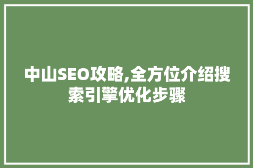 中山SEO攻略,全方位介绍搜索引擎优化步骤