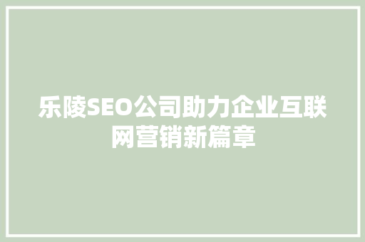 乐陵SEO公司助力企业互联网营销新篇章
