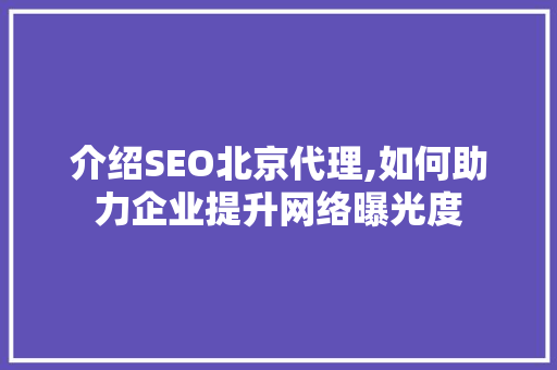 介绍SEO北京代理,如何助力企业提升网络曝光度