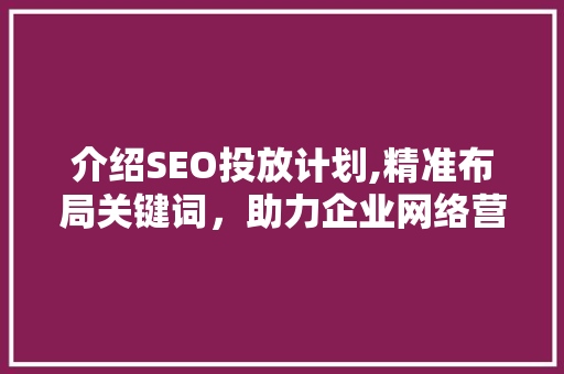 介绍SEO投放计划,精准布局关键词，助力企业网络营销