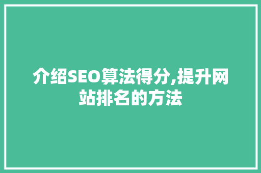 介绍SEO算法得分,提升网站排名的方法