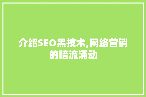 介绍SEO黑技术,网络营销的暗流涌动