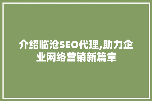 介绍临沧SEO代理,助力企业网络营销新篇章